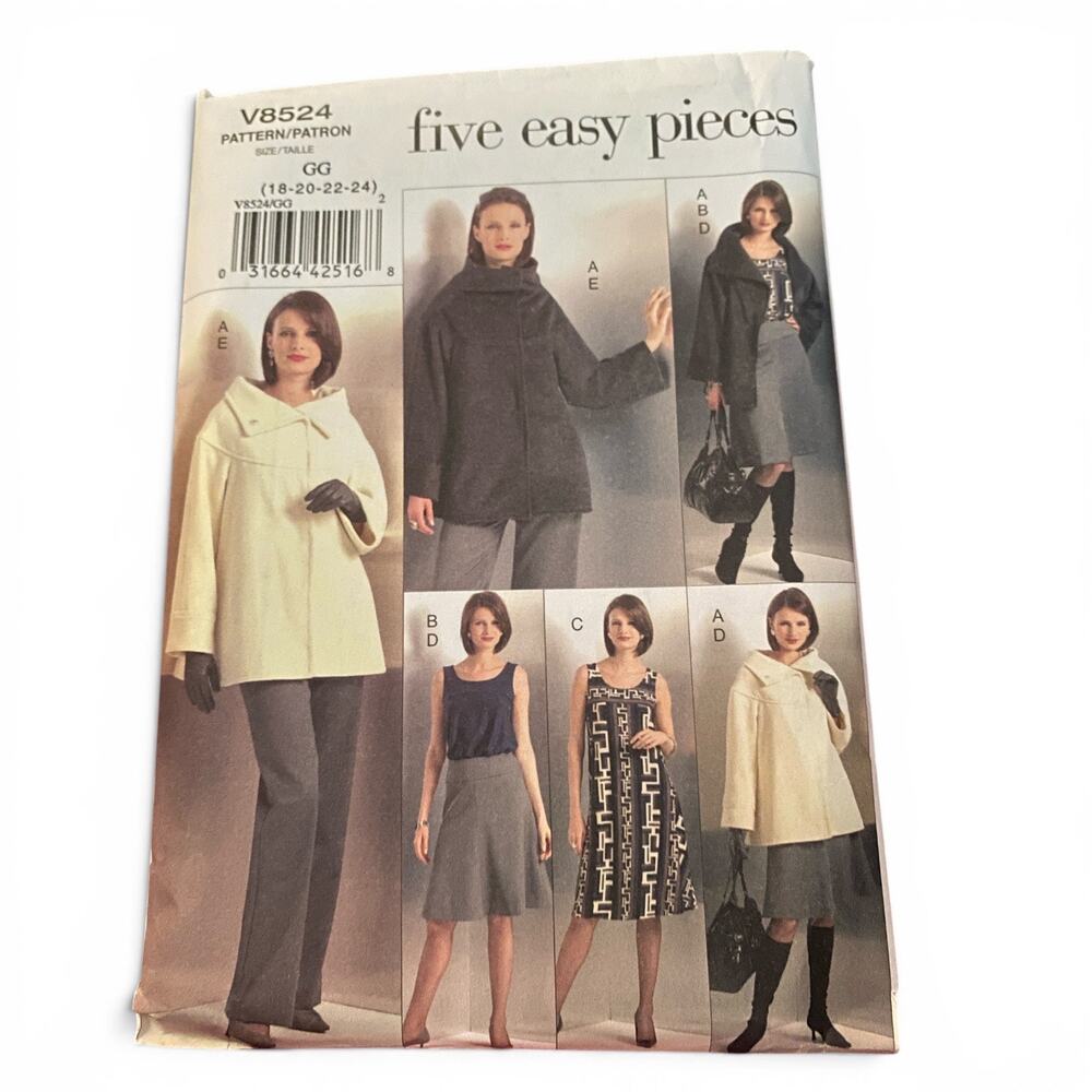 Vogue V8524 Five Easy Pieces Wardrobe Jacket Dress Pants Pattern 18-24 UC FF OOP